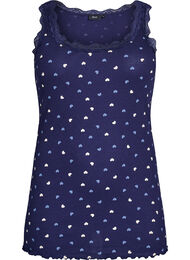Top met print en kanten rand, Blauw