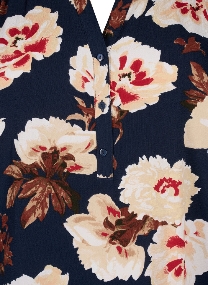 Blouse met korte mouwen en v-halslijn, Blauw, Packshot image number 2