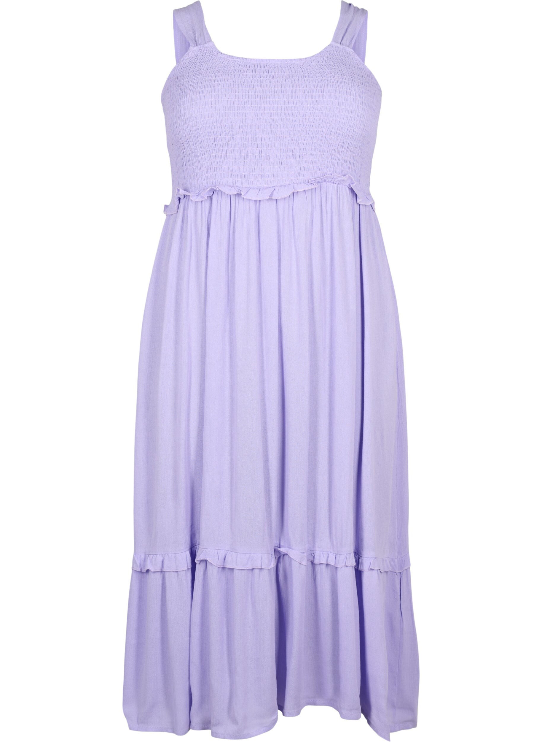 Zizzi Viscose midi-jurk met smok, Lavender, Packshot image number 0