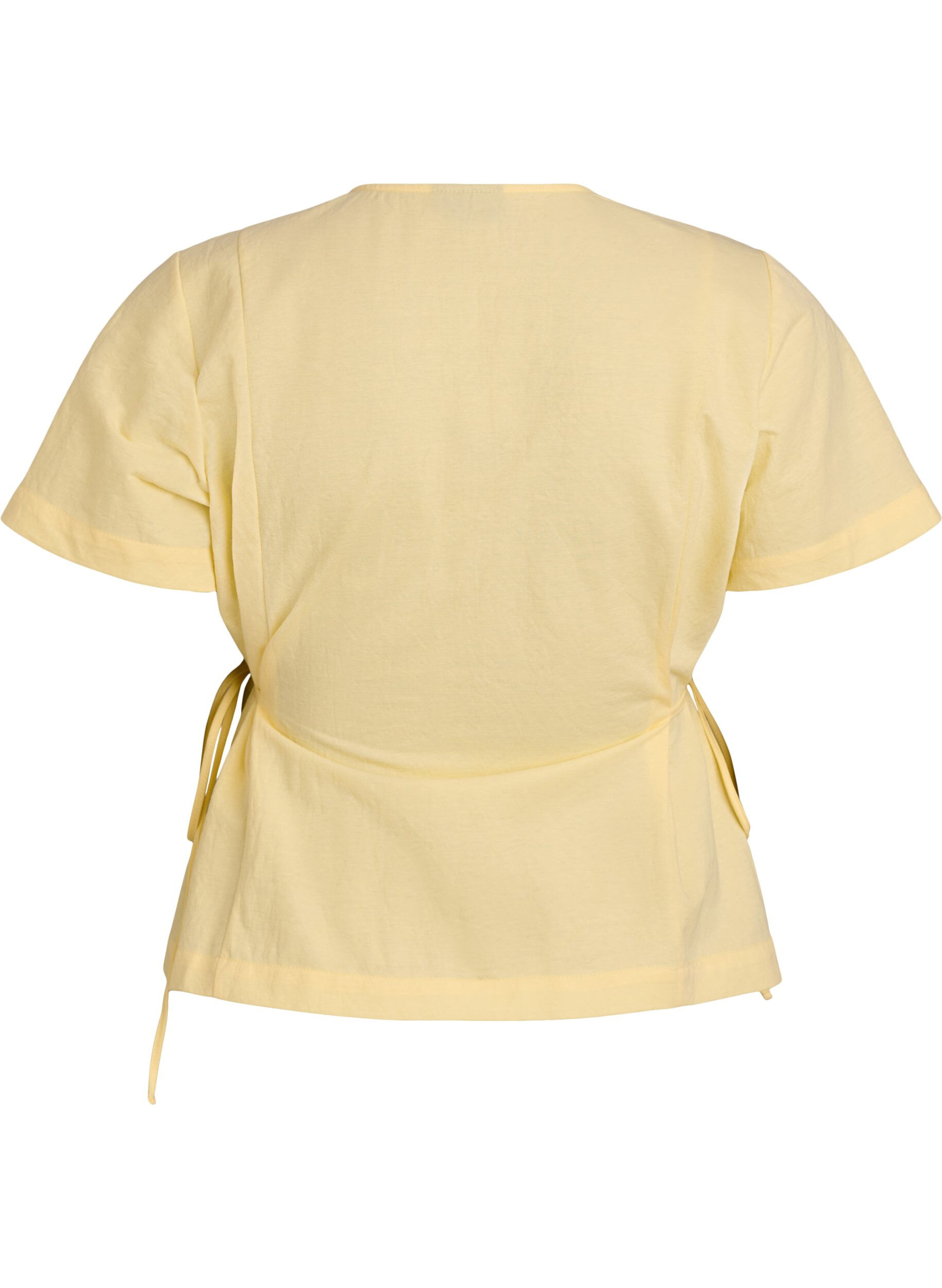 ZizziBlouse in een katoenmix met V-hals en striklint, Geel, Packshot image number 1