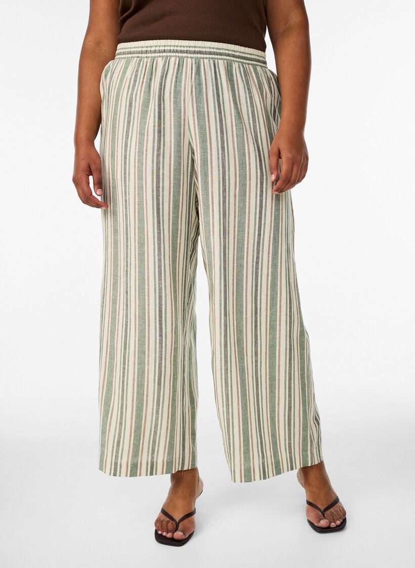 Wijde linnen en viscose broek, Vanille, Model image number 2