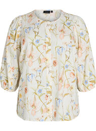 Shirtblouse in linnen en viscose met 3/4-mouwen, Vanille