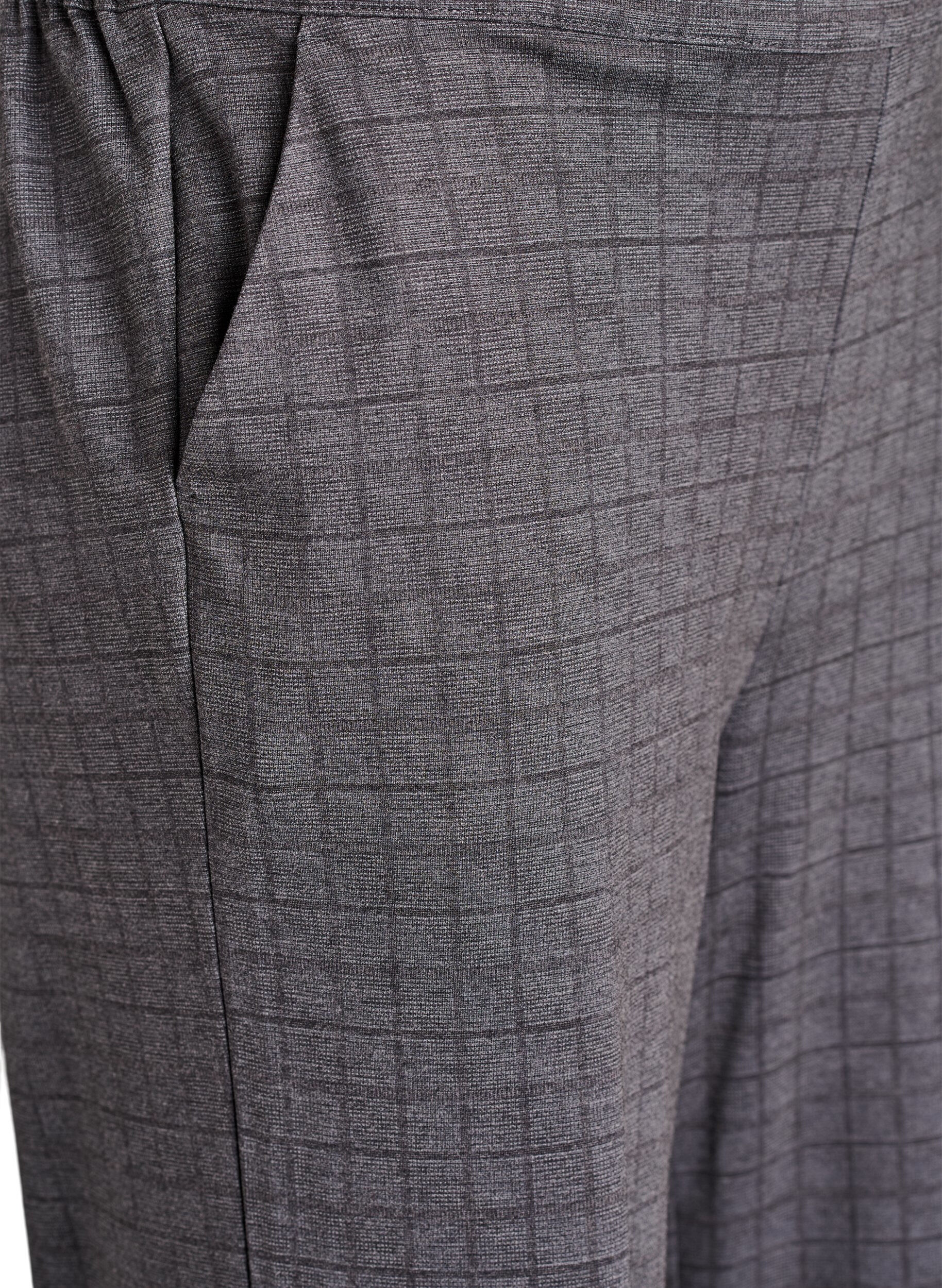 Zizzi Gecropt geruite broek met wijde pijpen, Grijs, Packshot image number 2