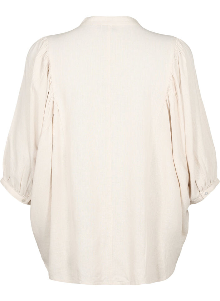 Viscose-Linen Mix Shirt Blouse met 3/4 Mouwen, Moonbeam, Packshot image number 1