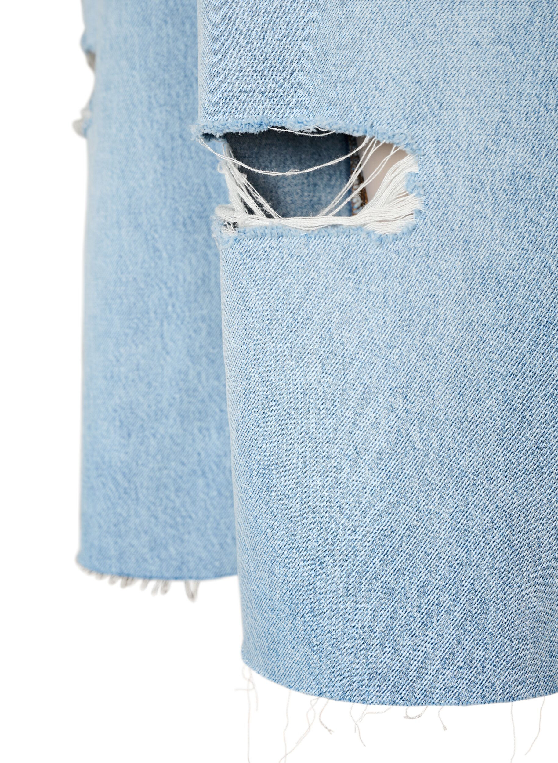 ZizziGecropte jeans met een versleten look en rafelige randen, Blauw, Packshot image number 3