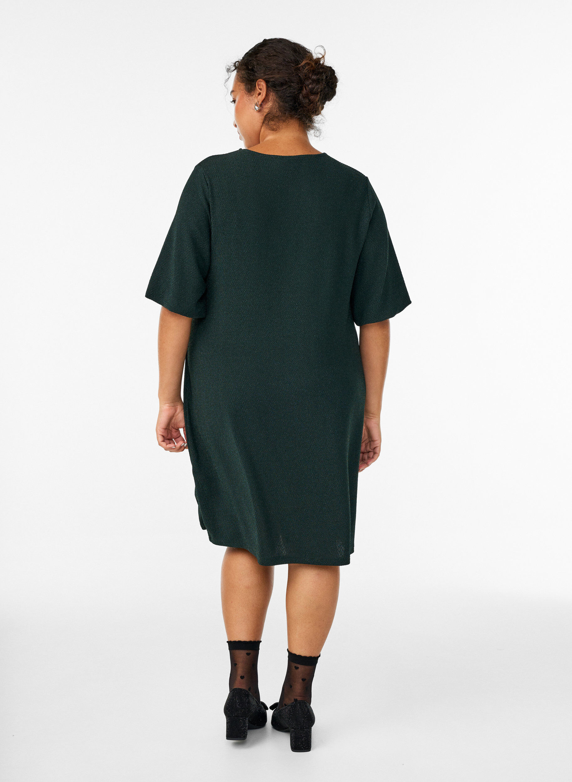 Zizzi Korte jurk met glitterpatroon, Groen, Model image number 2