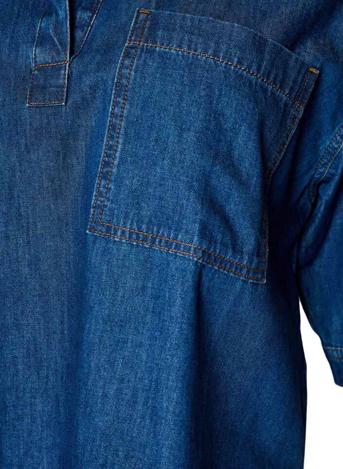 Denimblouse met borstzak en mouwen tot de elleboog, Blauw, Packshot image number 2