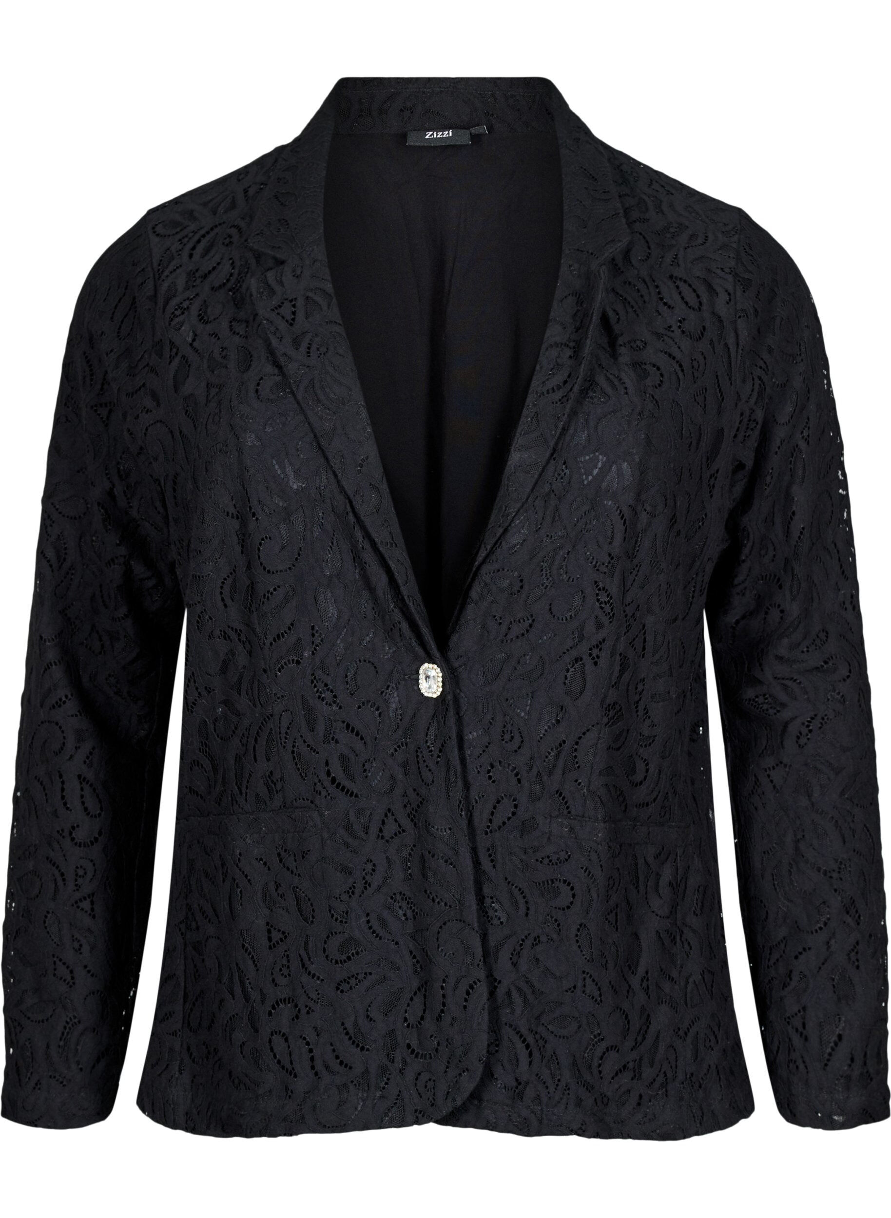 Zizzi Kanten blazer met zakken, Black, Packshot image number 0