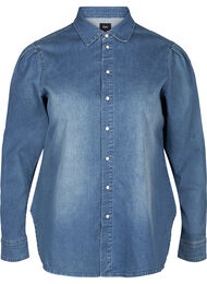 Denim blouse met pofmouwen, Blue denim