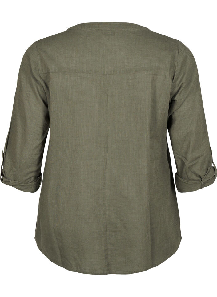 Katoenen blouse met een V-hals, Groen, Packshot image number 1