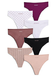 7-pack G-strings in katoen met weekdagen geprint, Roze