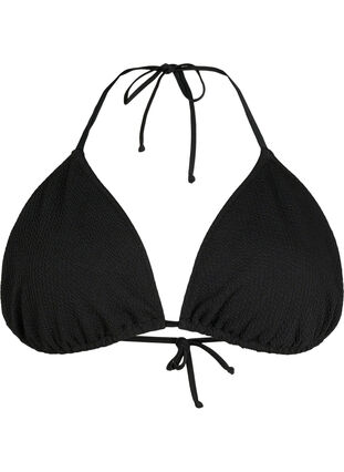 Driehoekige bikini top met crêpe structuur, Black, Packshot image number 0