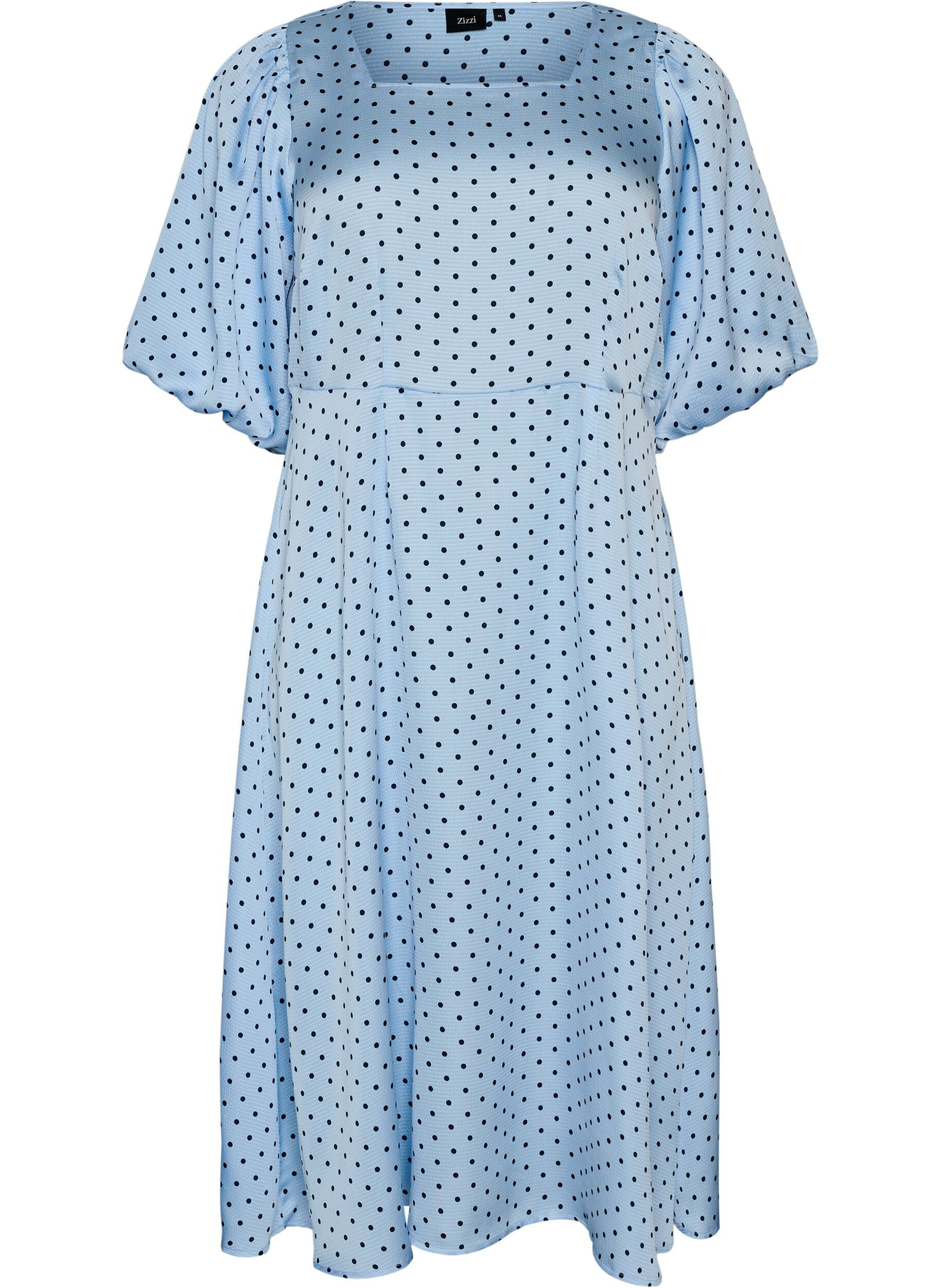 Polkadot midi-jurk met vierkante halslijn