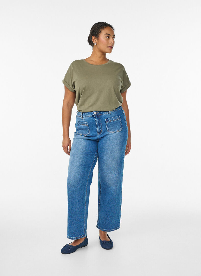 T-shirt met korte mouwen in een katoenmix, Groen, Model image number 1