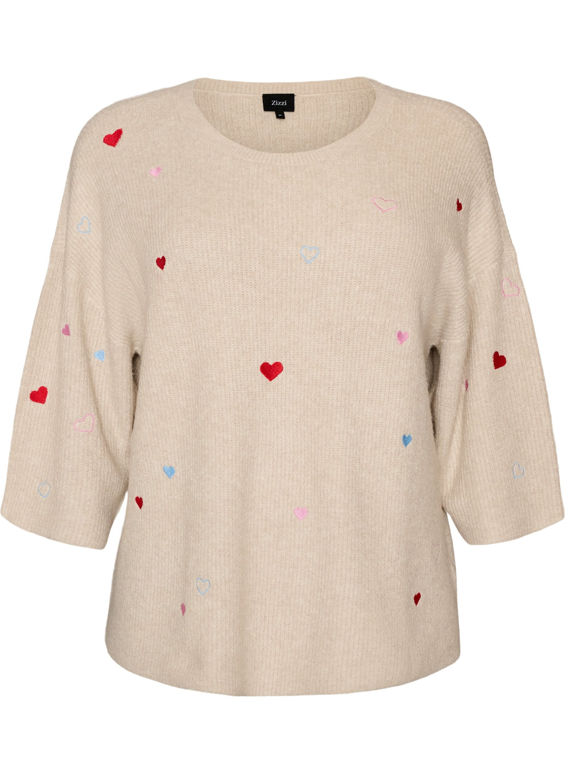 Gebreide blouse met hartjes en 3/4 mouwen