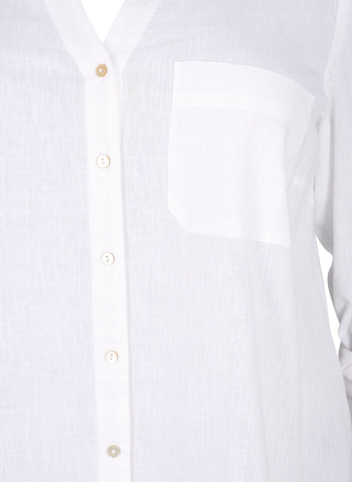 Shirtblouse met knoopsluiting van katoen-linnenmix, Bright White, Packshot image number 2