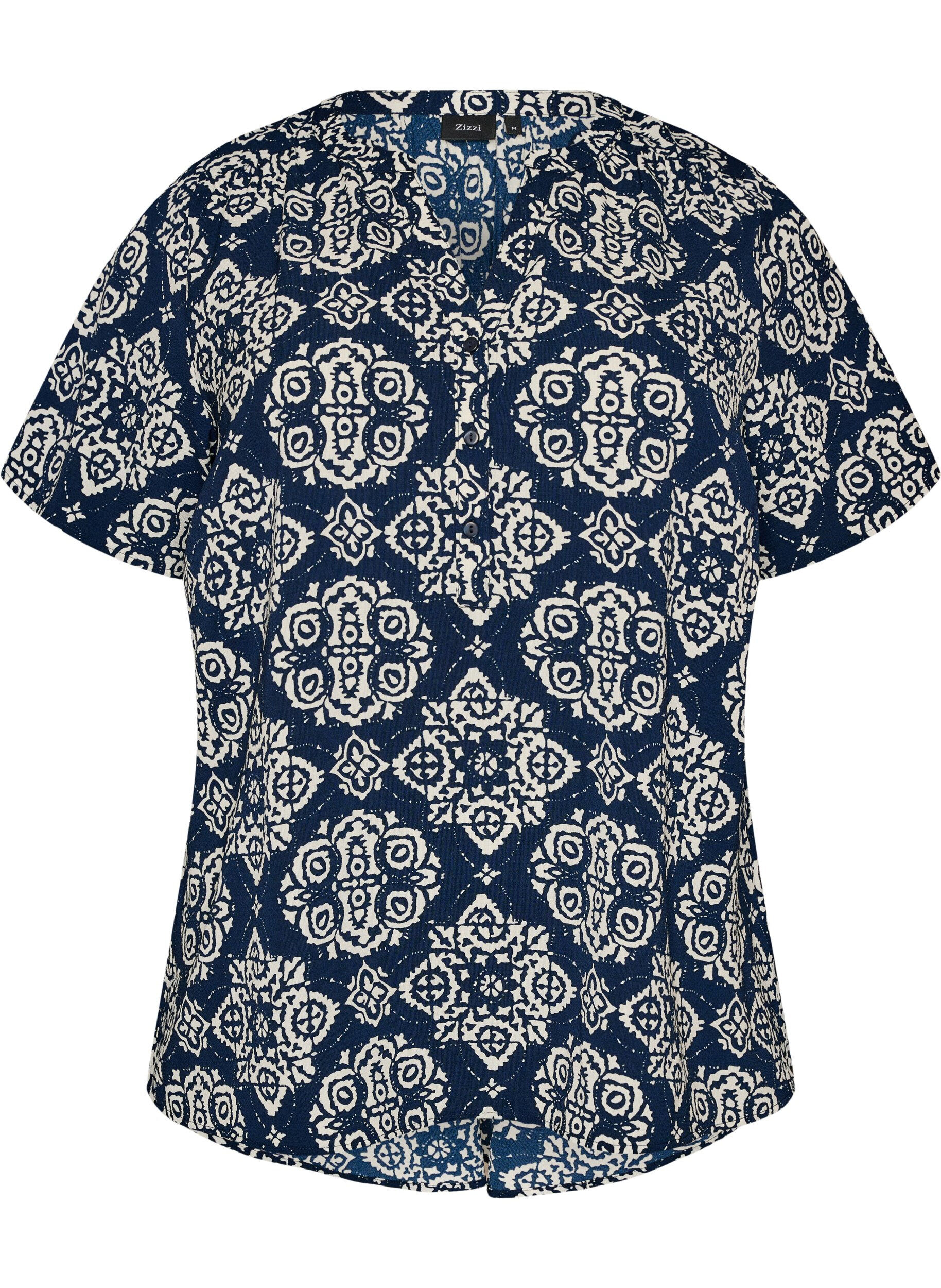 Zizzi Blouse met korte mouwen en v-halslijn, Blauw, Packshot image number 0