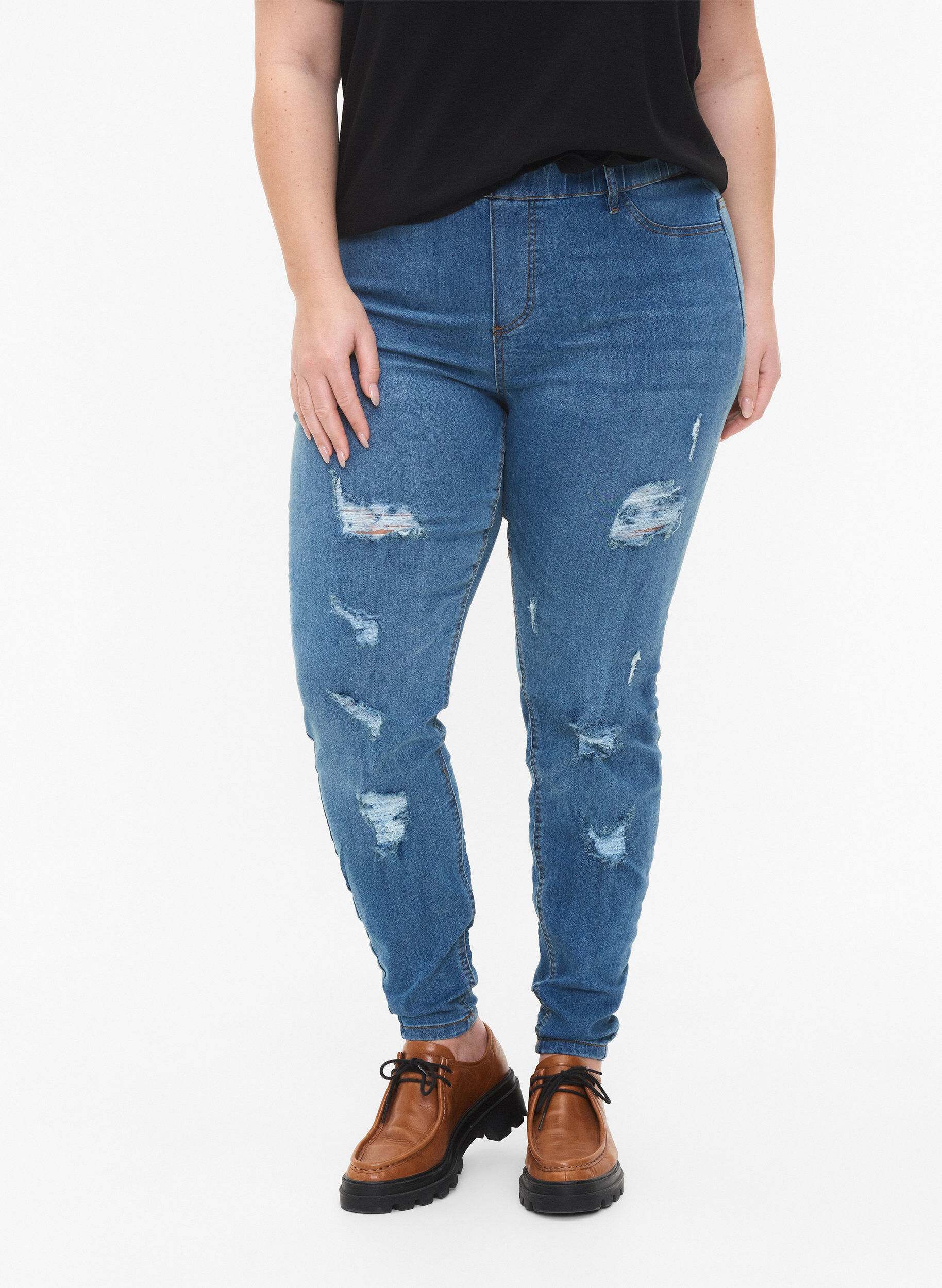 Zizzi Jeggings met rip, Blue denim, Model image number 2