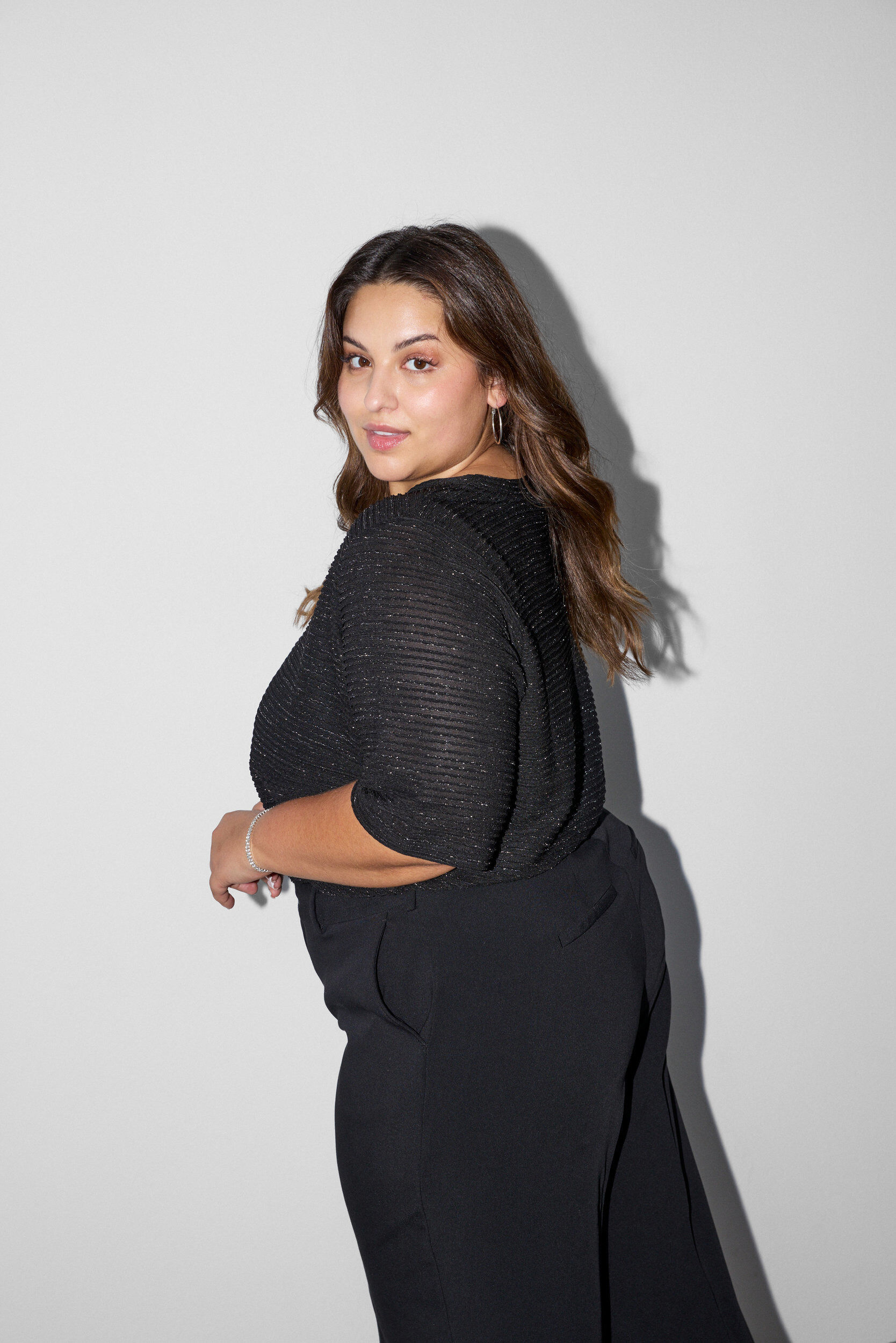 ZizziBlouse met structuur en glitter, Zwart, Model image number 2