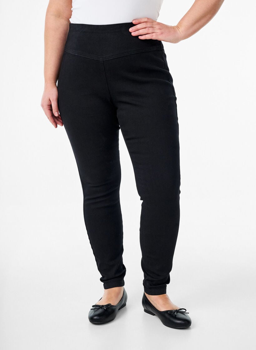 Rekbare jeggings met een hoge taille, Zwart, Model image number 2