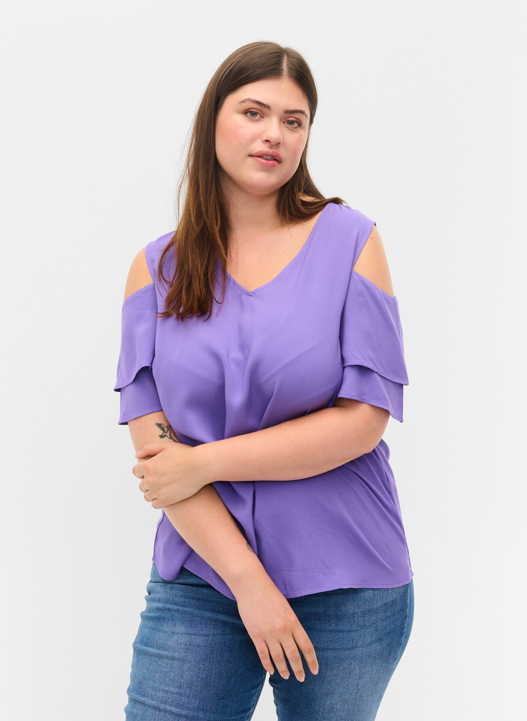 Zizzi Viscose top in korte mouwen, Passion Flower, Model image number 0