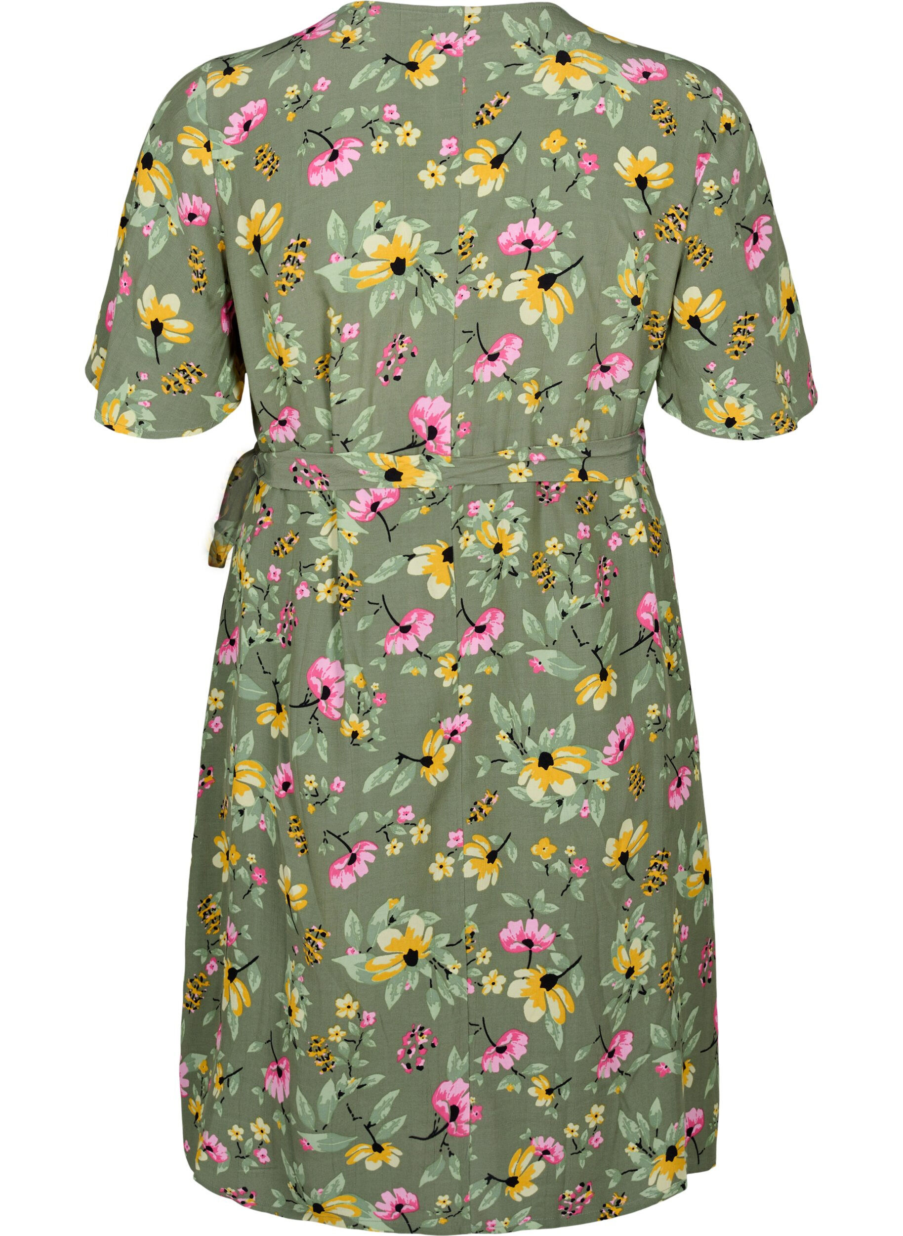 Zizzi Zwangerschapsjurk in viscose met wikkel, Green Flower Print, Packshot image number 1