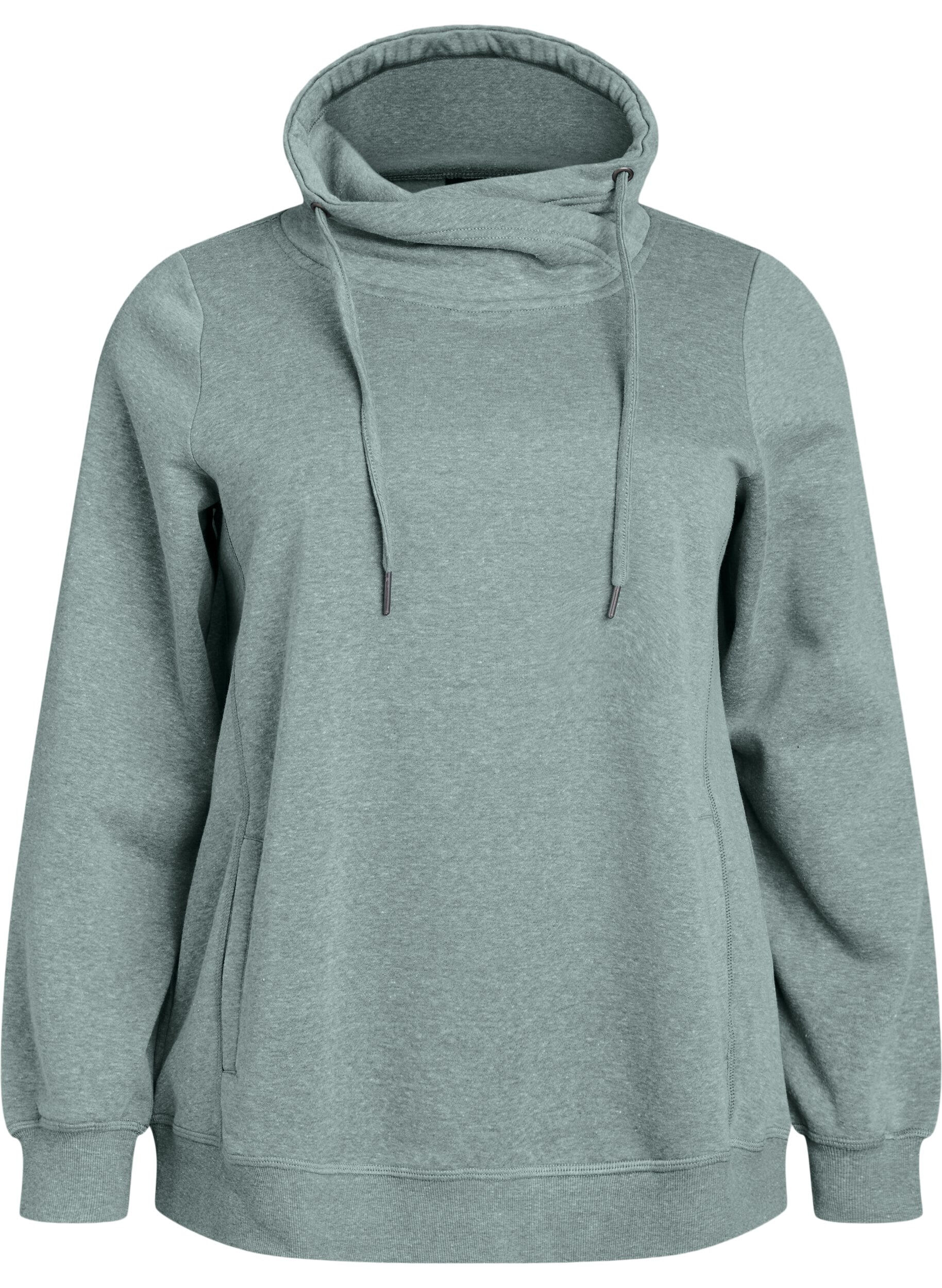 Zizzi Sweatshirt met hoge kraag en zakken, Groen, Packshot image number 0