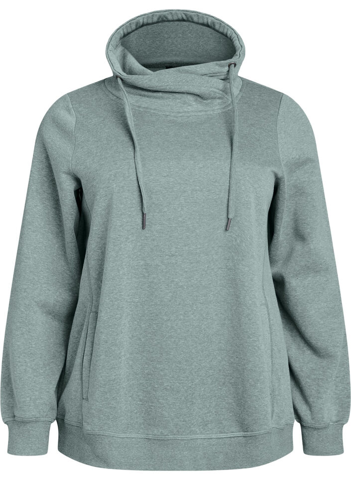 Sweatshirt met hoge kraag en zakken, Groen, Packshot image number 0