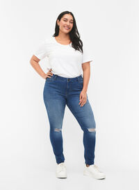 Destroyed super slanke Sanna jeans, Blue denim, Model
