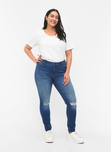 Destroyed super slanke Sanna jeans, Blue denim, Model image number 0