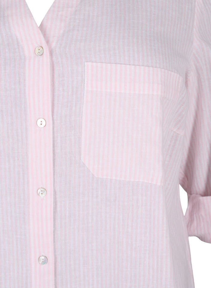 Shirtblouse met knoopsluiting van katoen-linnenmix, Rosebloom White, Packshot image number 3