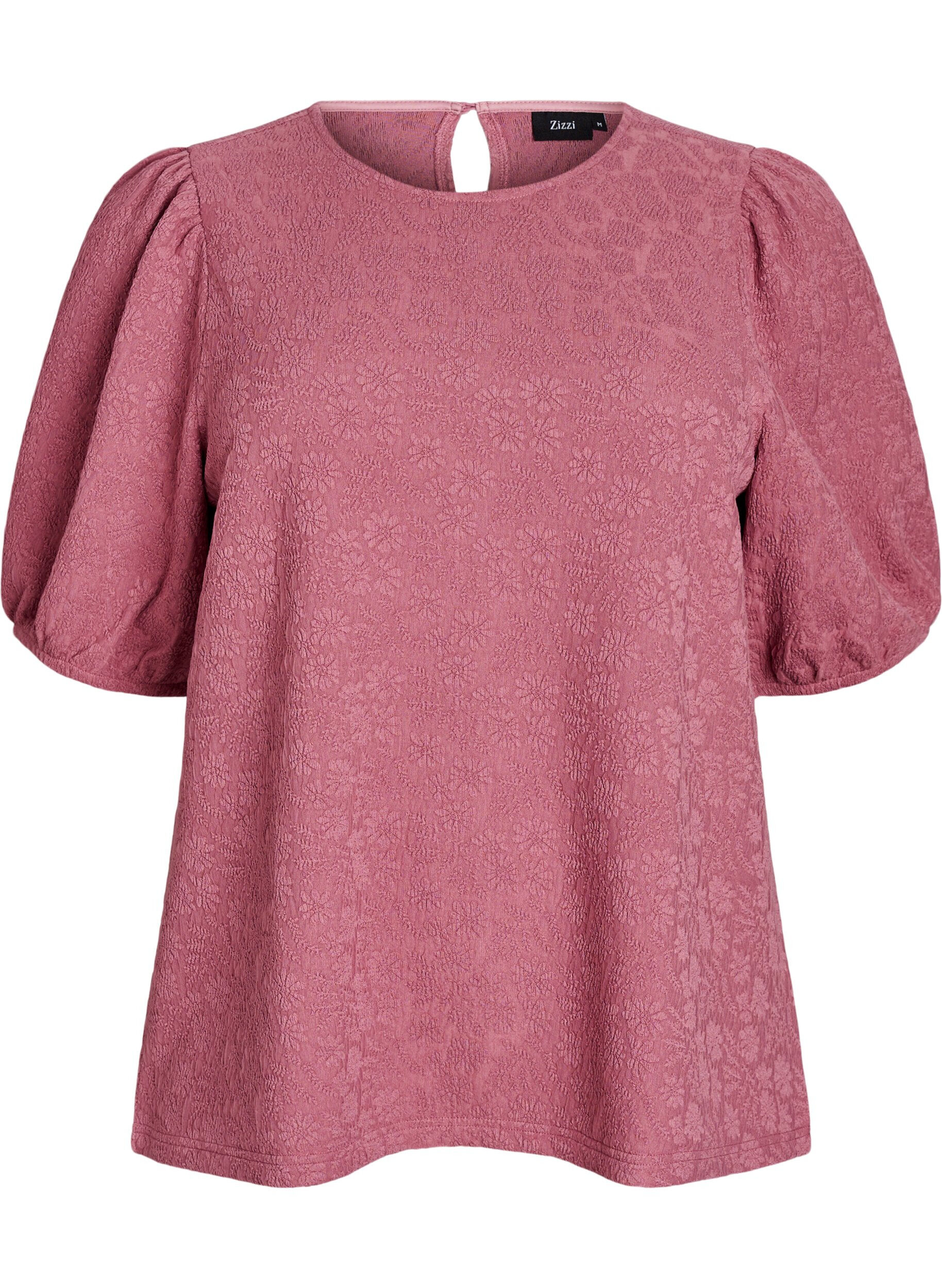 Zizzi Gestructureerde blouse met korte mouwen, Rood, Packshot image number 0