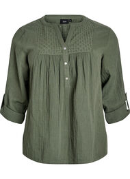 Blouse in katoenen mousseline met broderie anglaise, Groen