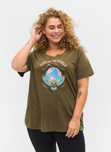 Katoenen T-shirt met korte mouwen en print, Ivy Green Wash, Model image number 0