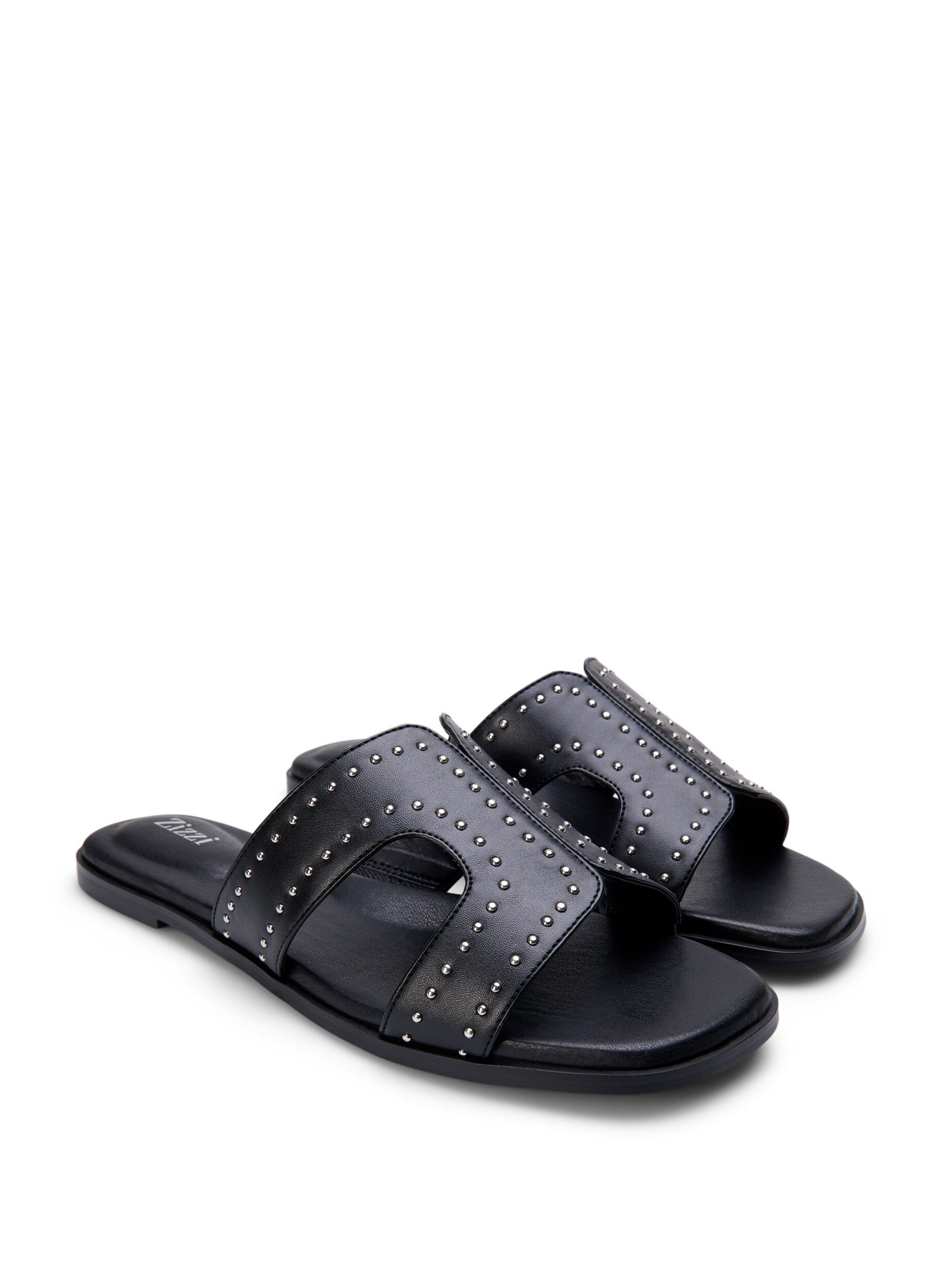 Zizzi Wide fit - Platte sandalen met studs, Zwart, Packshot image number 1