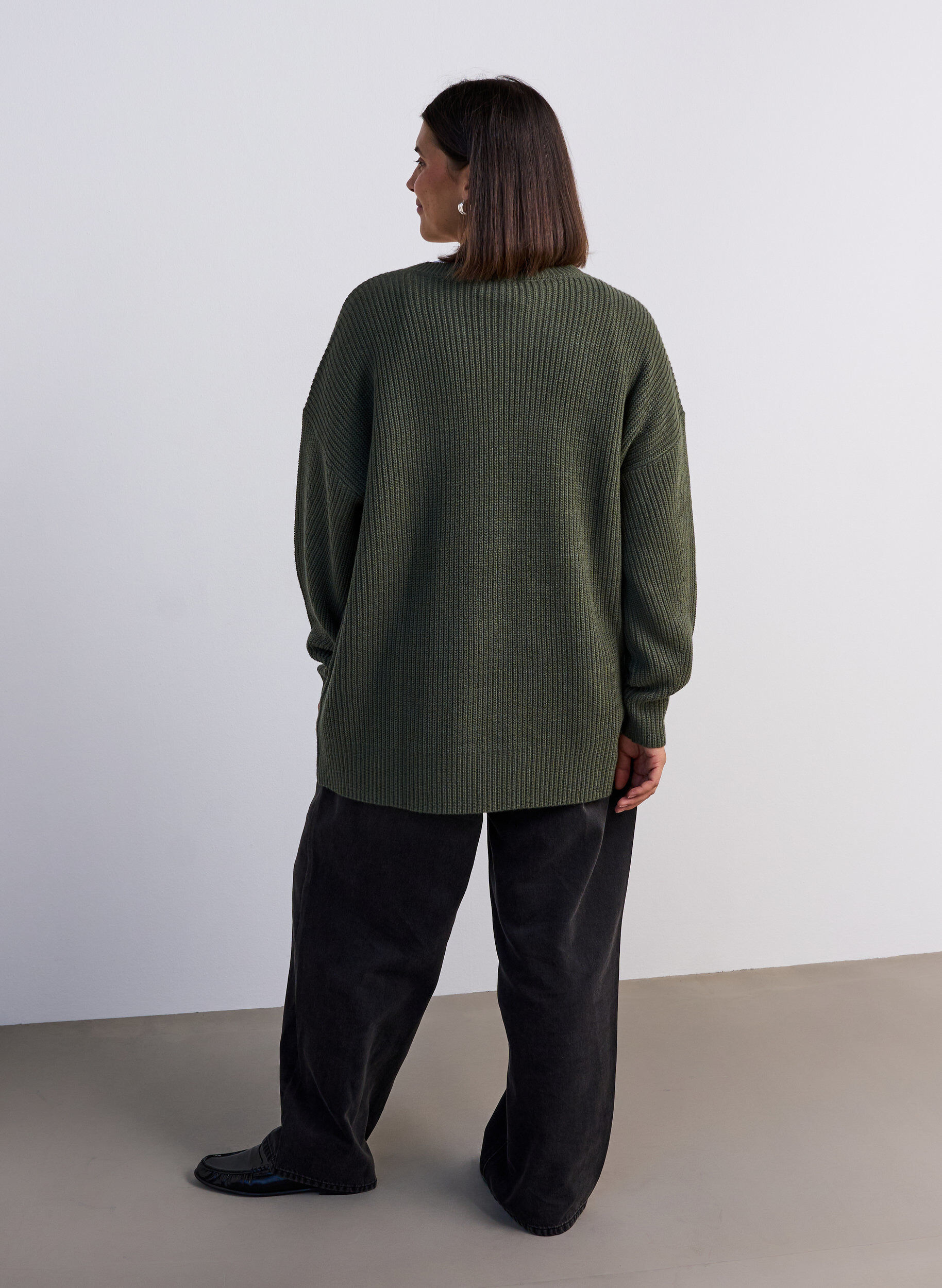 ZizziLange ribgebreide blouse met V-hals, Groen, Model image number 2