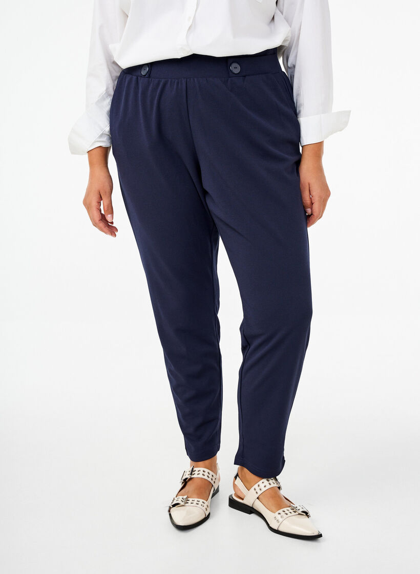 Broek met zakken en sierknopen, Blauw, Model image number 2