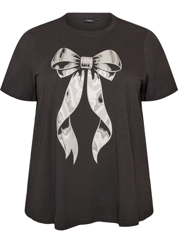 Katoenen T-shirt met print aan de voorkant, Grijs, Packshot image number 0
