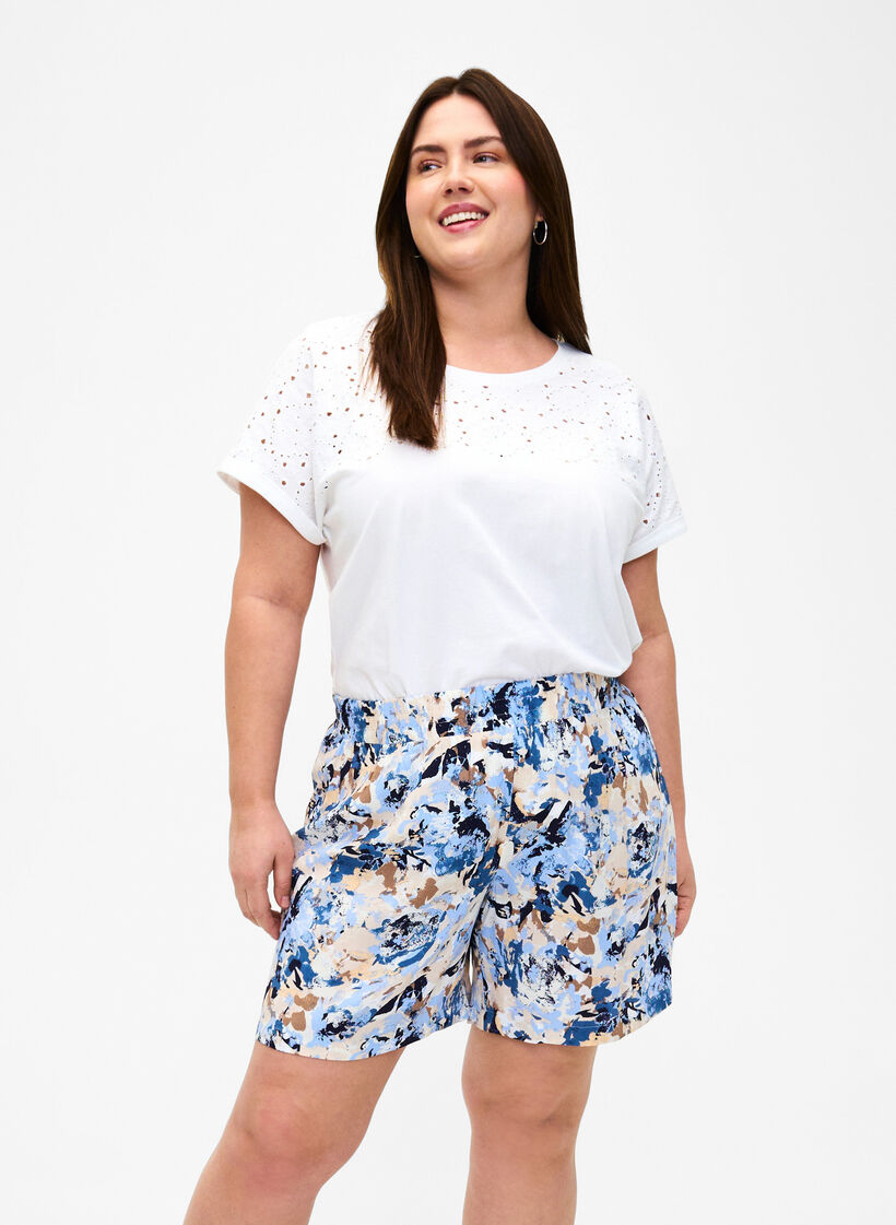 Losse shorts van viscose, Blue Graphic AOP, Model image number 0