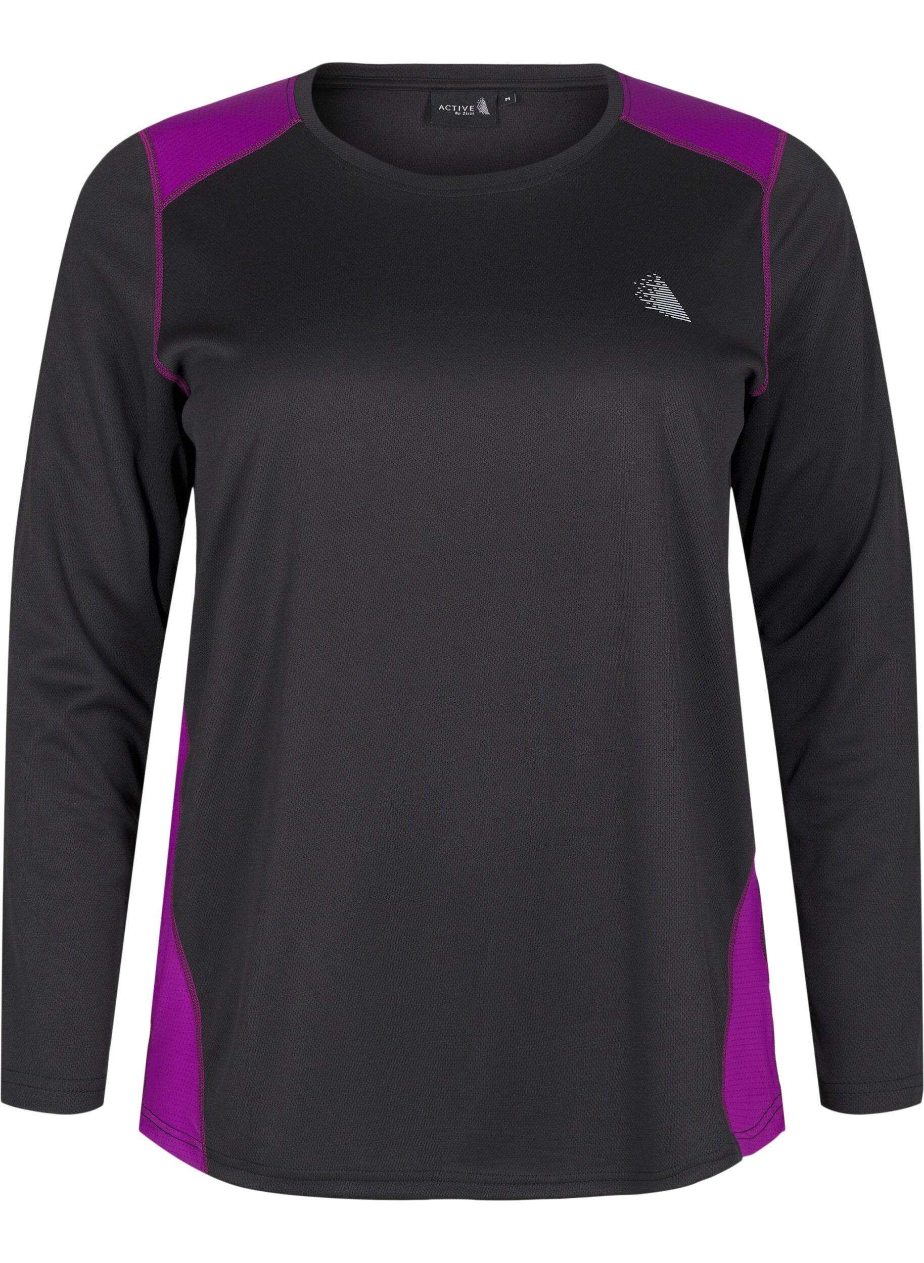 Zizzi Tweekleurig thermoshirt met lange mouwen, Black w. Charisma, Packshot image number 0