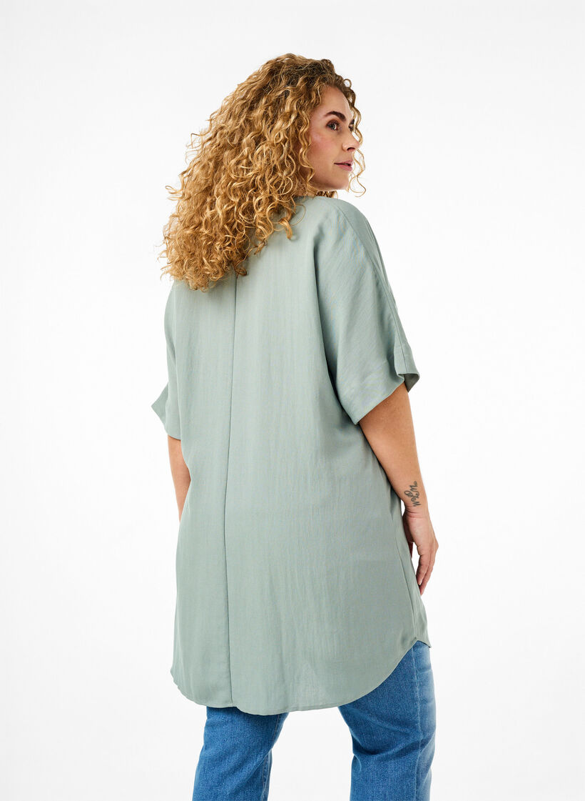 Tuniek van viscose met korte mouwen, Chinois Green, Model image number 1