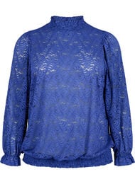 Kanten blouse met lange mouwen en smok, Deep Ultramarine