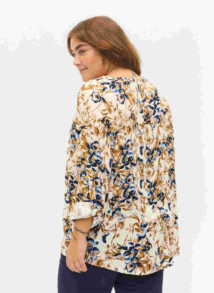 100% viscose blouse met bloemenprint, Ecru Flower, Model image number 1