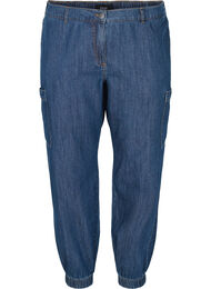 Cargo jeans met zakken, Dark blue denim, Packshot