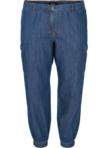 Cargo jeans met zakken, Dark blue denim, Packshot image number 0