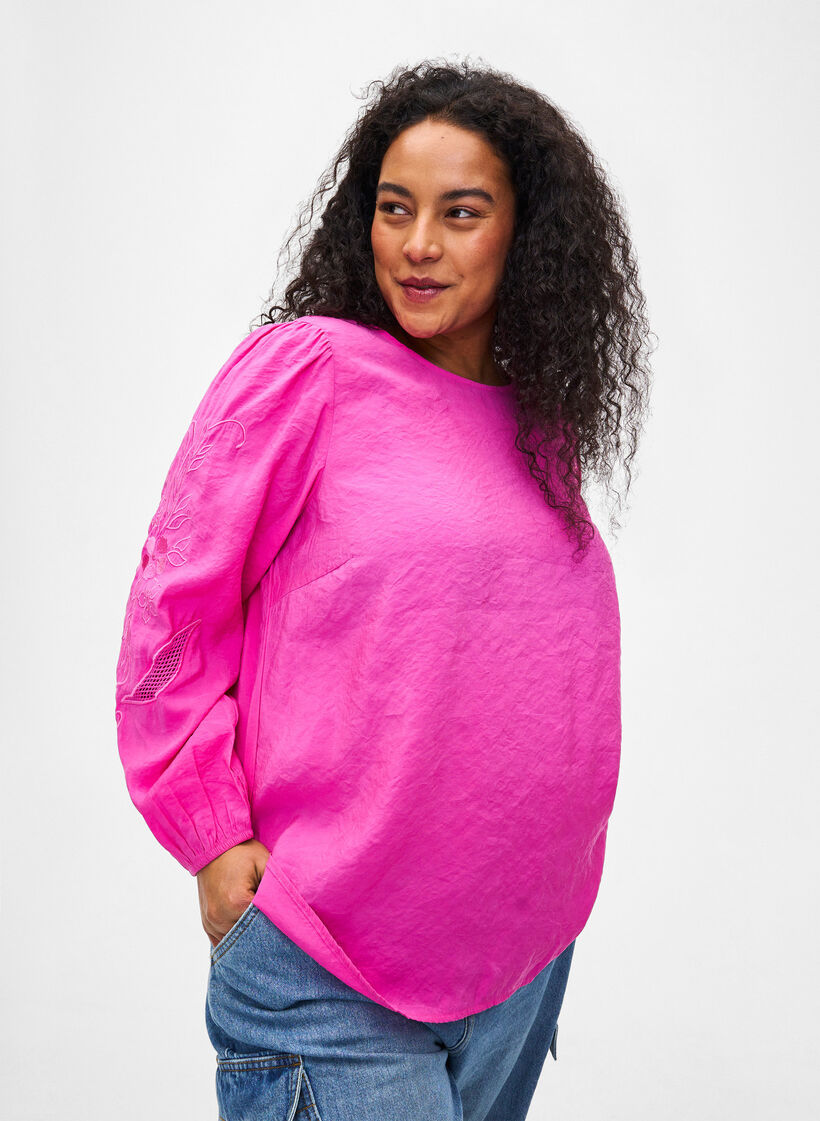 Blouse van Tencel™ Modal met geborduurde details, Phlox Pink, Model image number 0