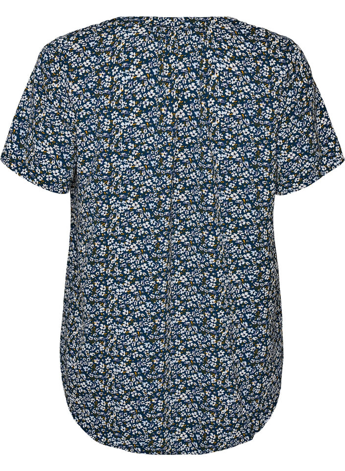 Blouse met korte mouwen en v-halslijn, Blauw, Packshot image number 1