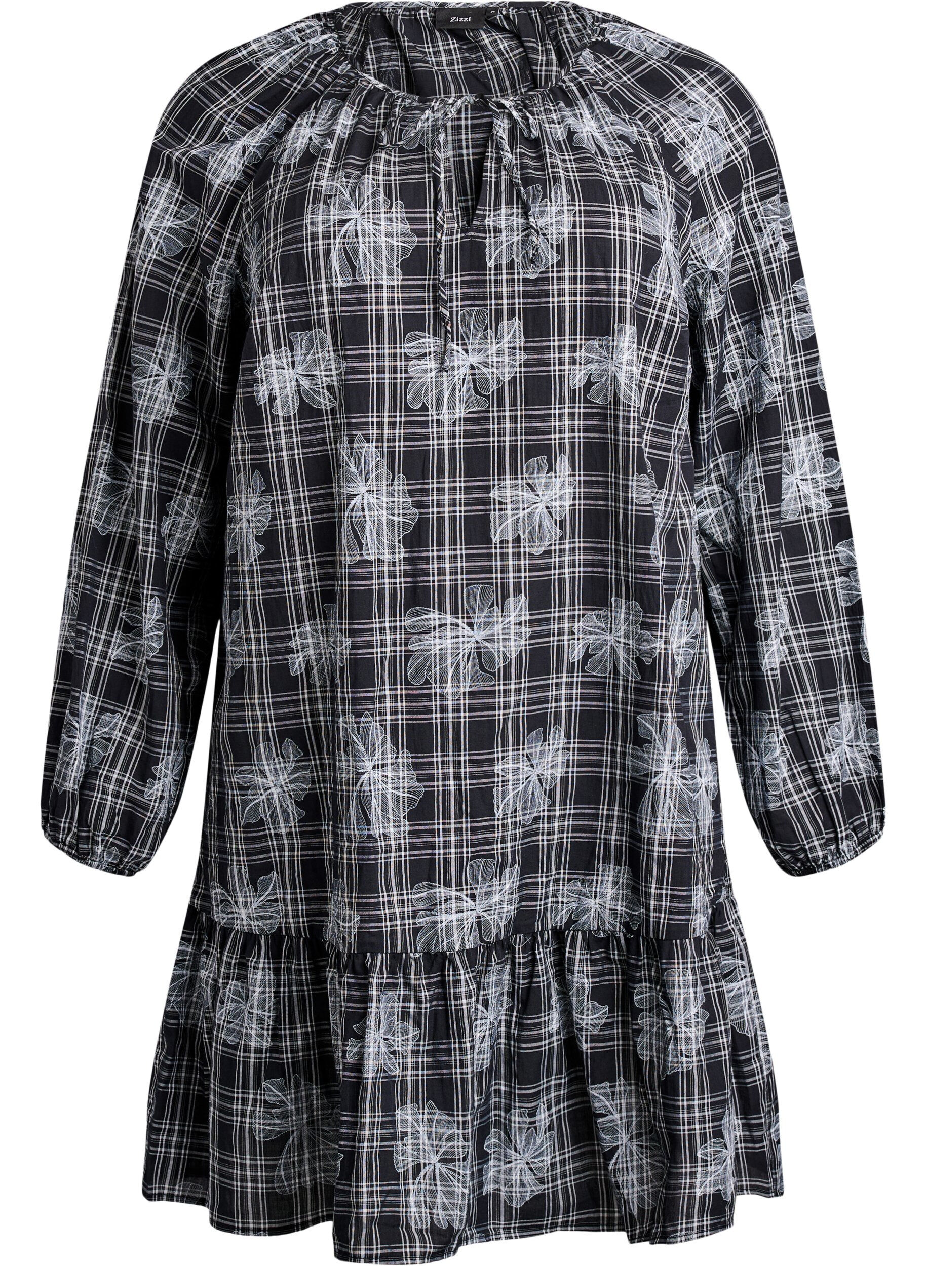 Korte jurk met ruitjes en bloemenprint