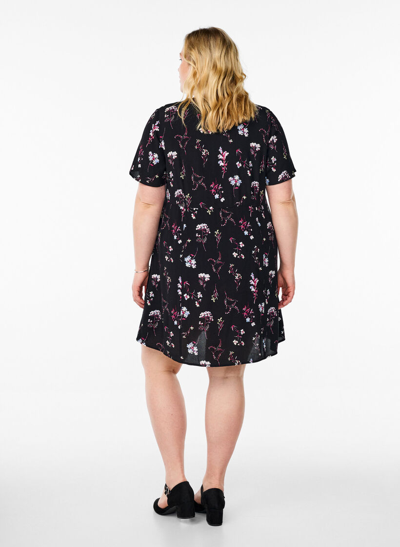 Korte jurk met bloemenprint, Zwart, Model image number 2