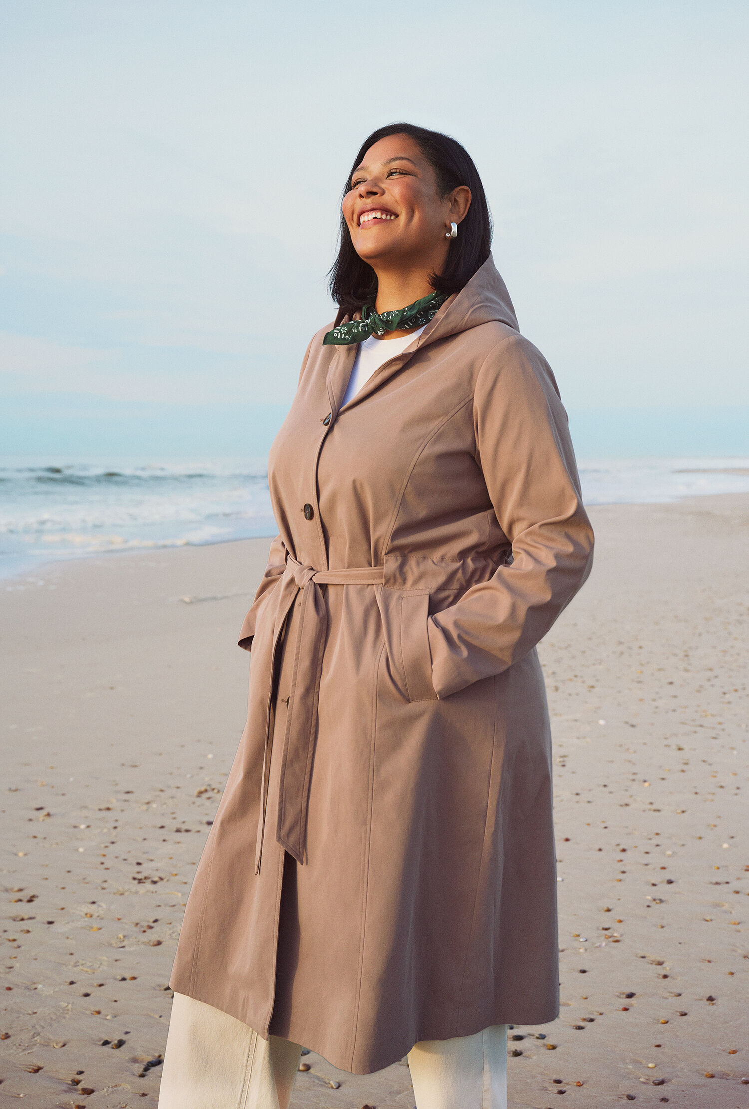 Zizzi Lange trenchcoat met capuchon, , Model